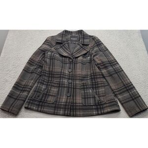 Relativity Blazer Jacket Womens M Multi Plaid Single Breasted Button Notch Lapel
